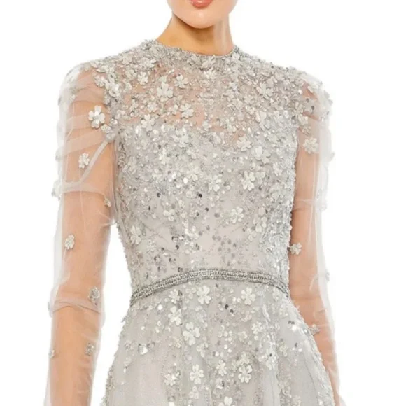 NWT Mac Duggal Dress 20444 // Embellished Gathered Long sleeve A-Line // Size 10 - Picture 6 of 9